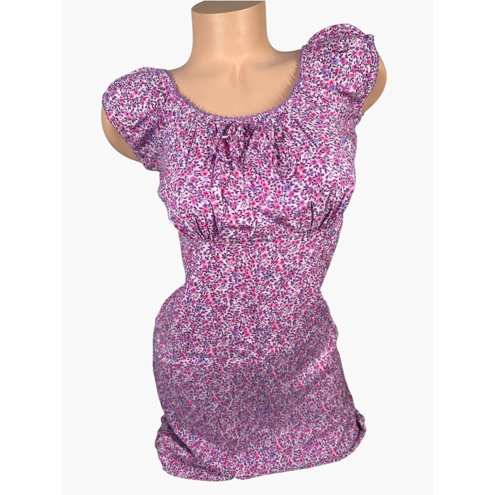 Pellini Dress 7/8 Floral Short Sleeve Boho Grunge Baby Doll Sundress Rayon